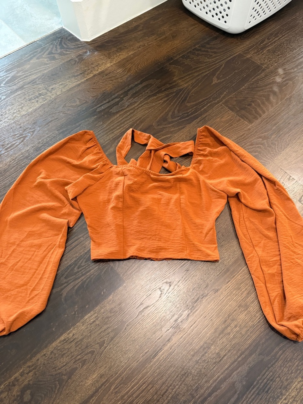 Altar'd State Burnt Orange Puff-Sleeve Cropped Top